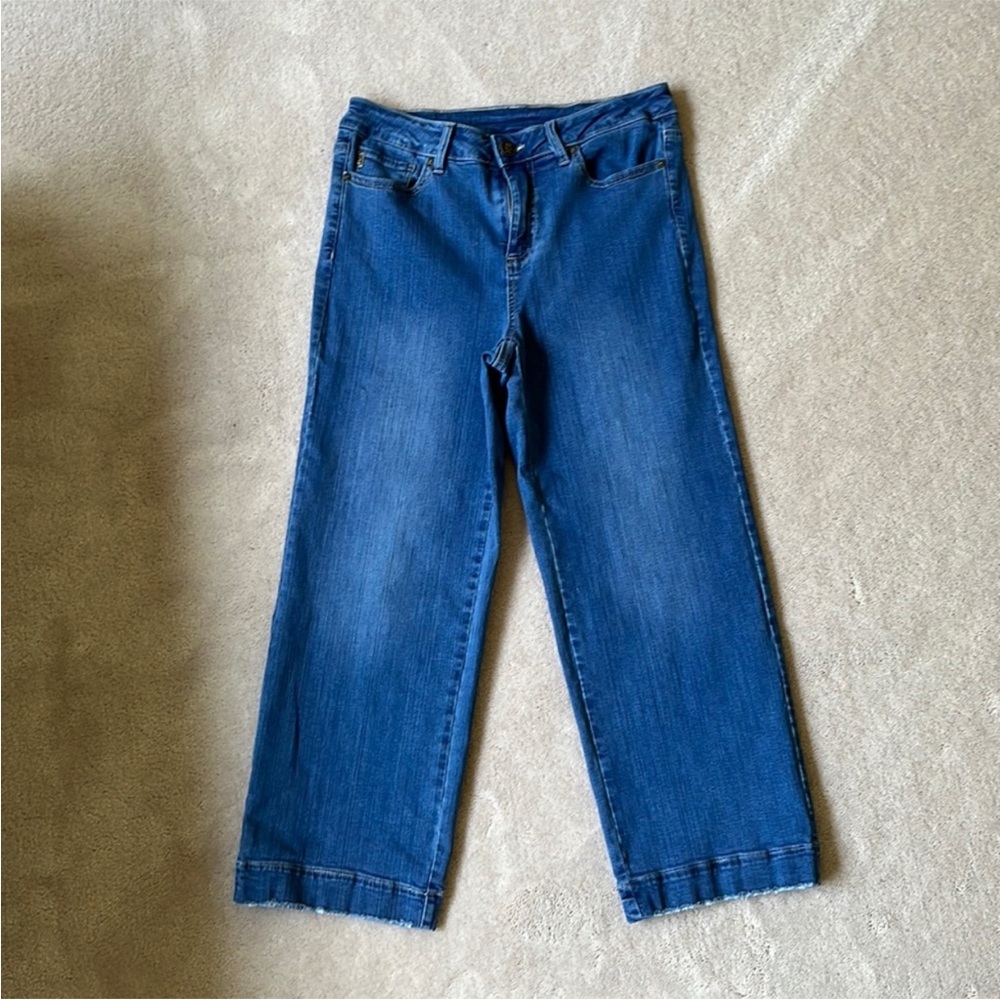 Belle by Kim Gravel Blue Wide Cropped Leg Jeans
